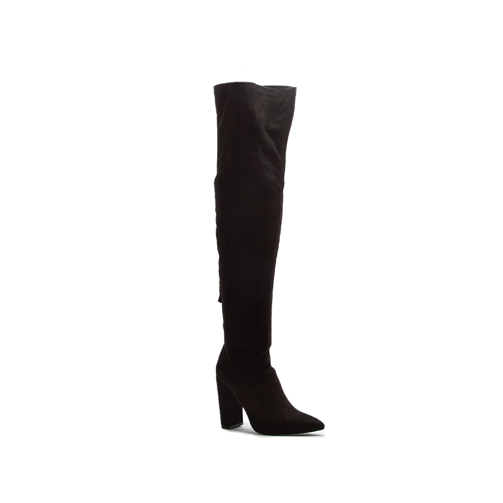 THIGH HIGH BLOCK HEEL POINTED TOE BOOTS