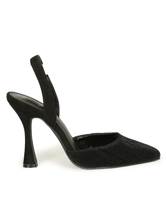 RIBBED POINTED TOE SLINGBACK HEELS