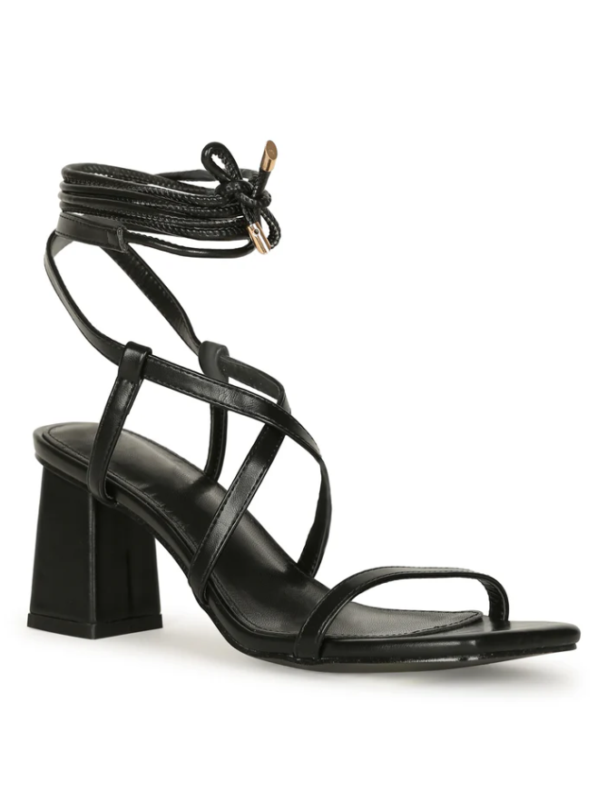 AMANI SQUARE TOE LACE UP SANDAL HEELS