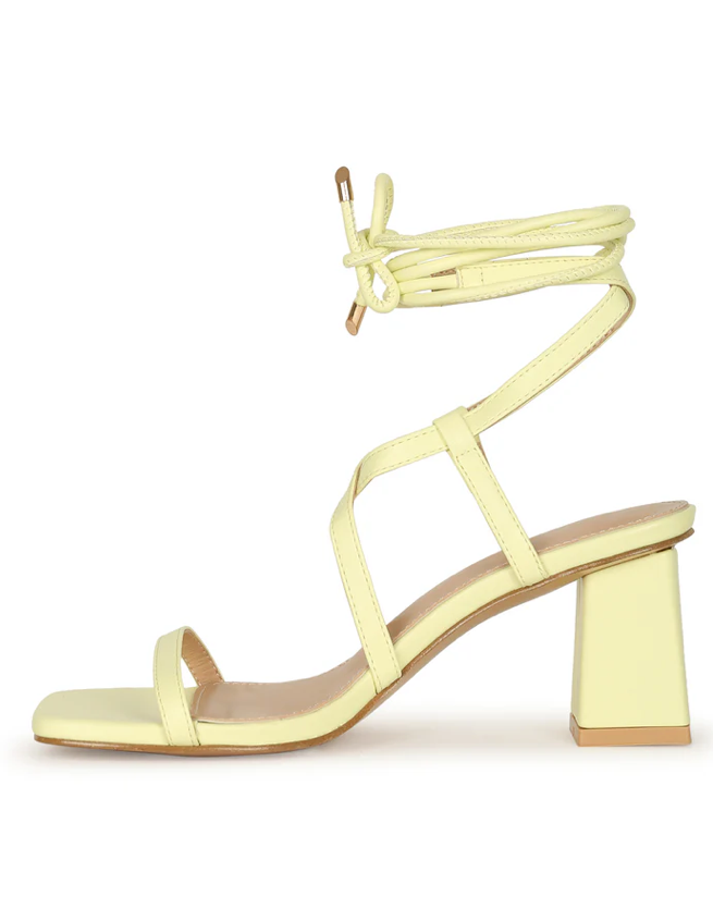 AMANI SQUARE TOE LACE UP SANDAL HEELS