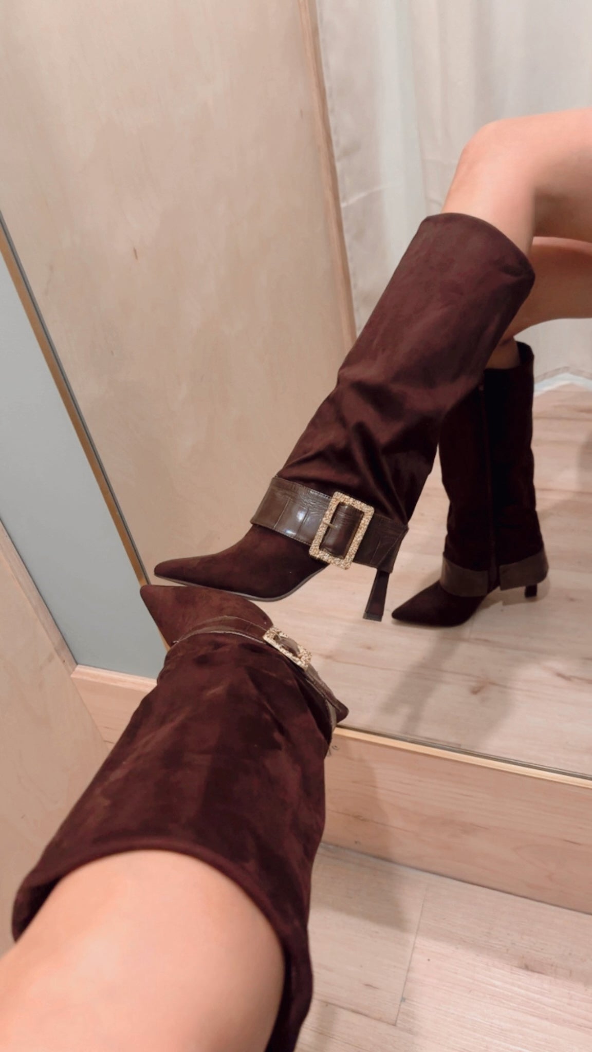 VERONICA SUEDE FOLD OVER POINTED TOE BOOTS (BROWN)