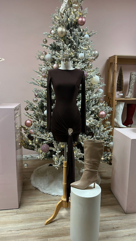 WINTER CODED DRESS BROWN