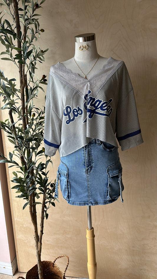 CULTURA & DODGER BLUE CROPPED JERSEY (GREY)