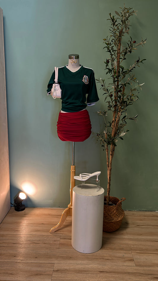 SOFT & FESTIVE HIGH WAIST MINI SKIRT (RED)