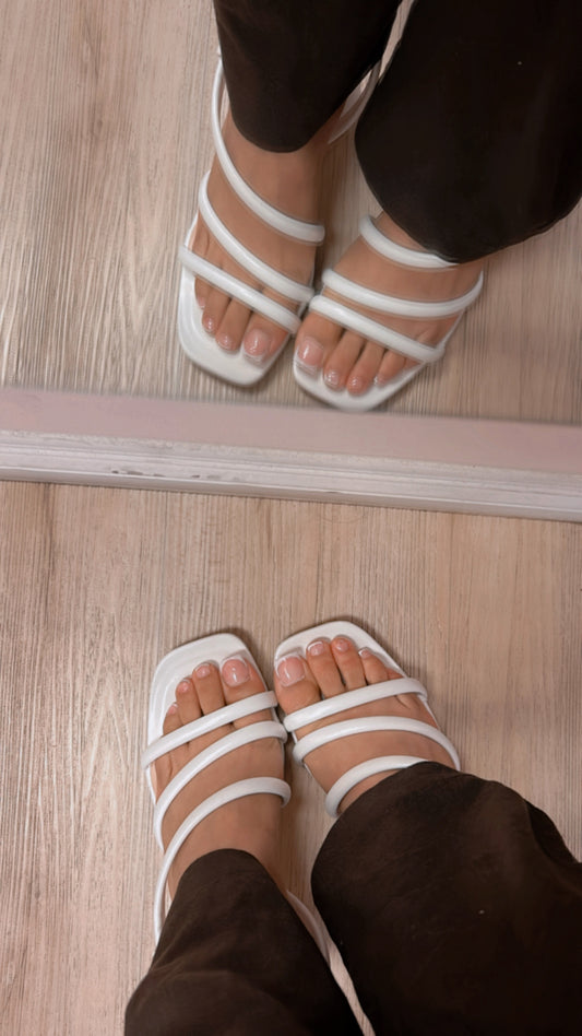 KAYLENE STRAPPY BLOCK HEELS WHITE