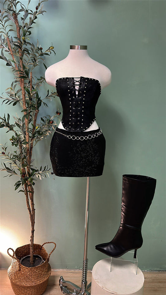 HARLEY QUINN RHINESTONE MINI SKORT (BLACK)
