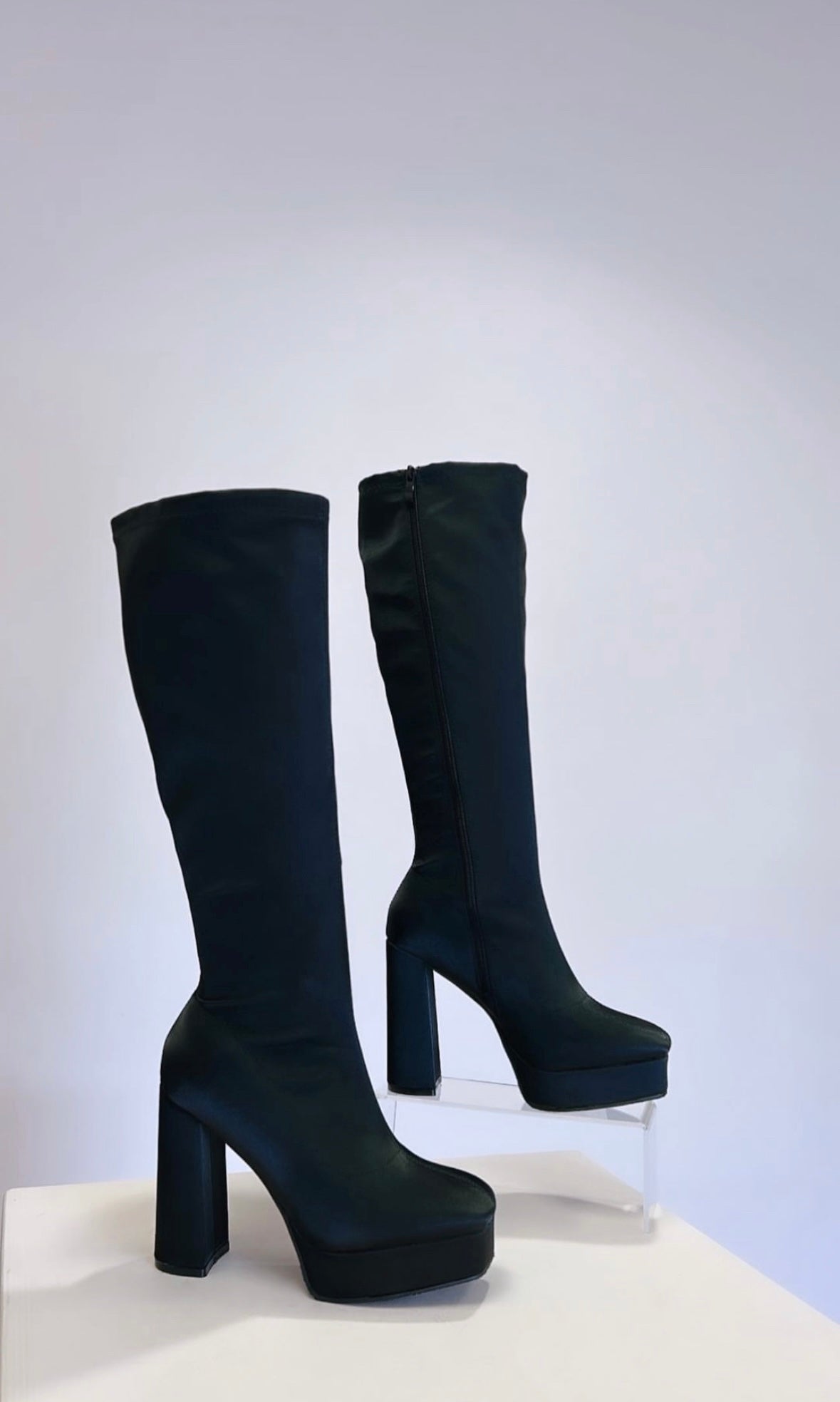 PLATFORM LYCRA KNEE HIGH BOOTS