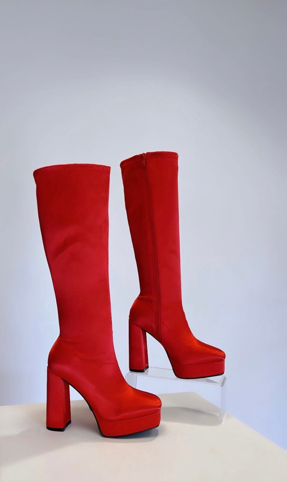 PLATFORM LYCRA KNEE HIGH BOOTS