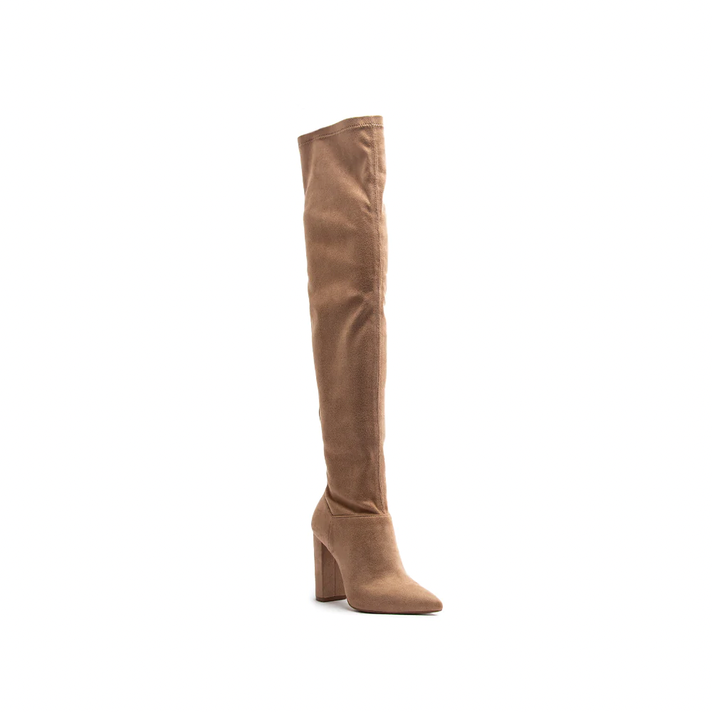 THIGH HIGH BLOCK HEEL POINTED TOE BOOTS