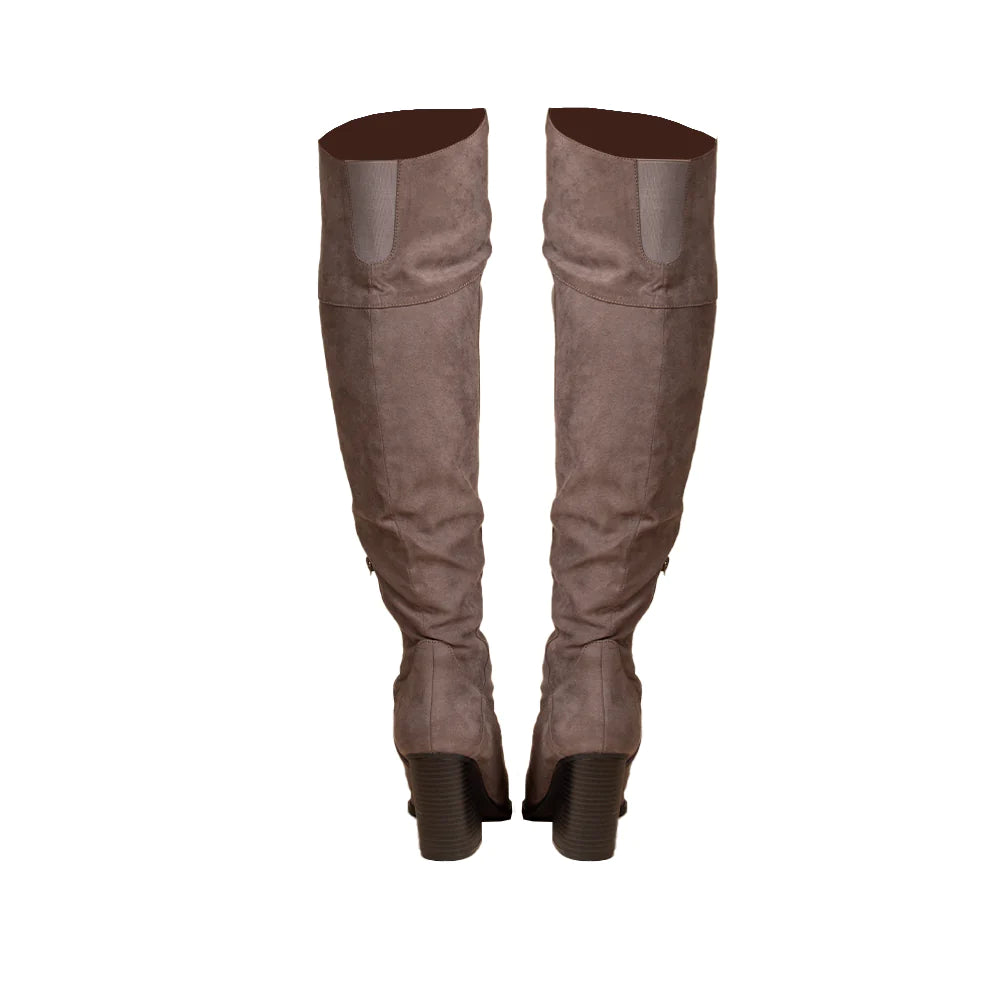 WOODEN BLOCK HEEL KNEE HIGH BOOTS