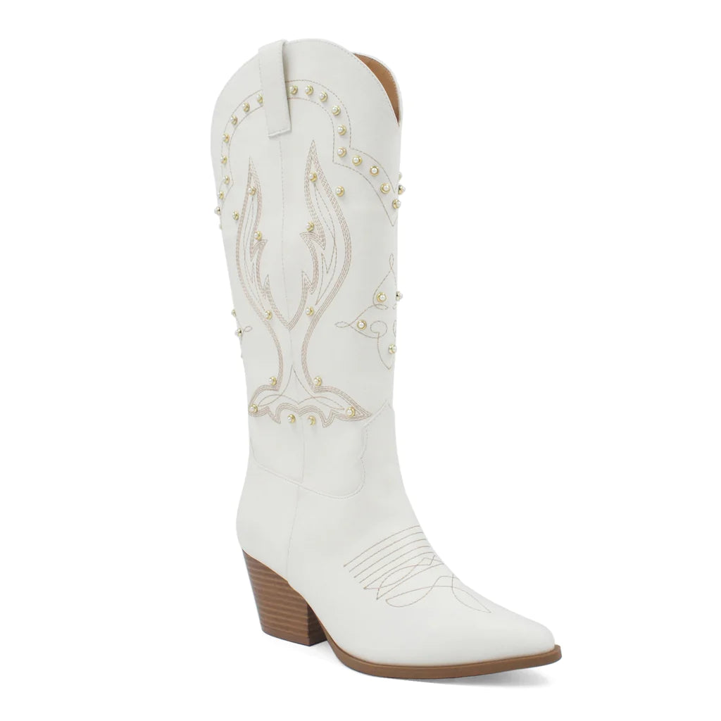 MONACO PEARL EMBELLISHED KNEE HIGH WESTERN BOOTS