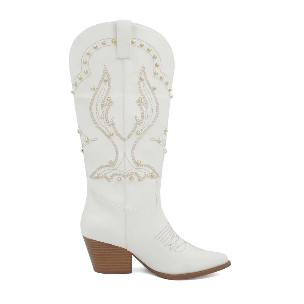 MONACO PEARL EMBELLISHED KNEE HIGH WESTERN BOOTS