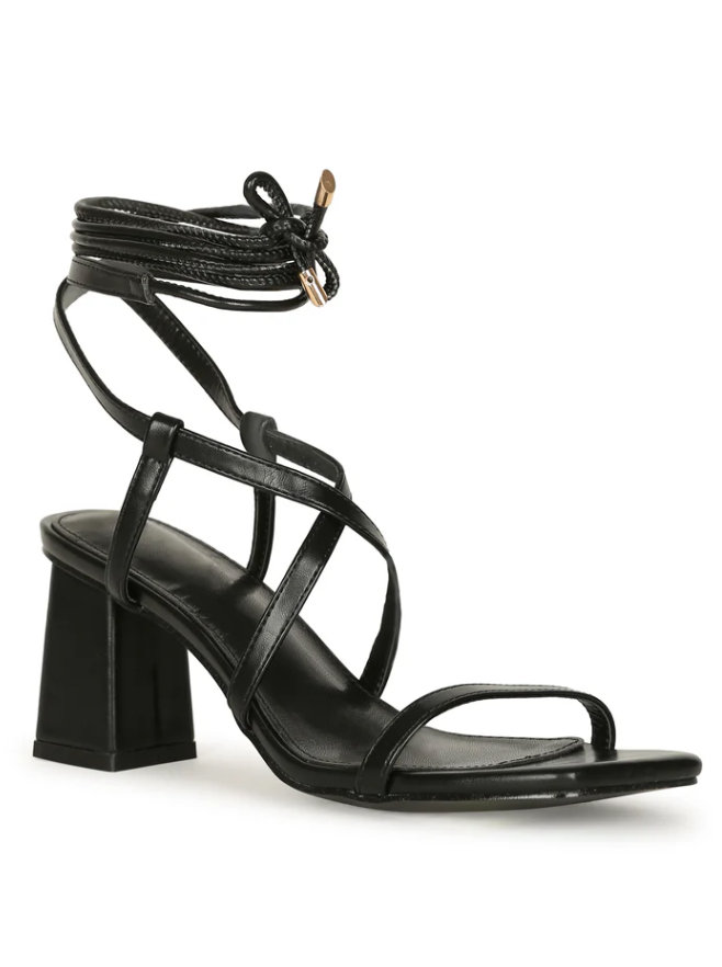 AAMANI SQUARE TOE LACE UP SANDAL HEELS