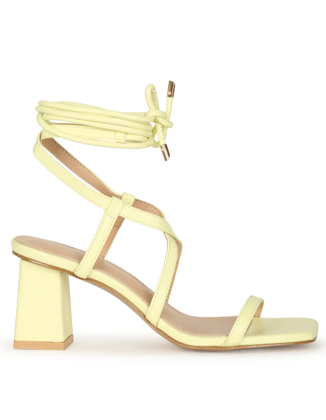 AAMANI SQUARE TOE LACE UP SANDAL HEELS