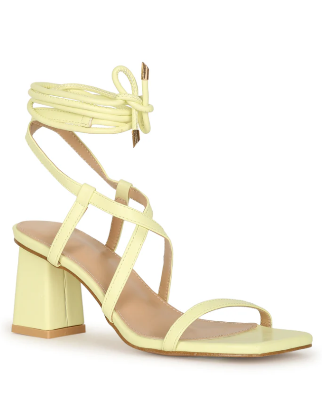 AAMANI SQUARE TOE LACE UP SANDAL HEELS