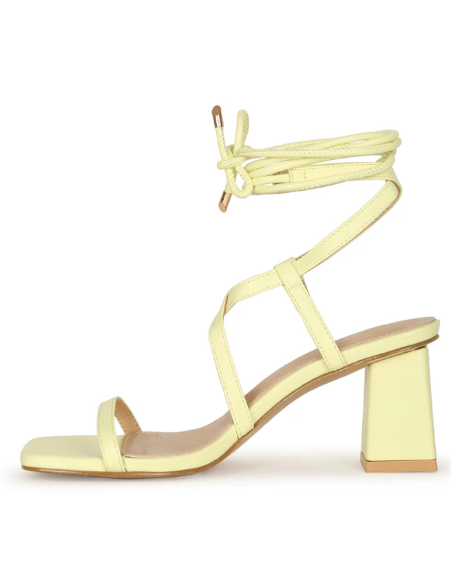 AAMANI SQUARE TOE LACE UP SANDAL HEELS