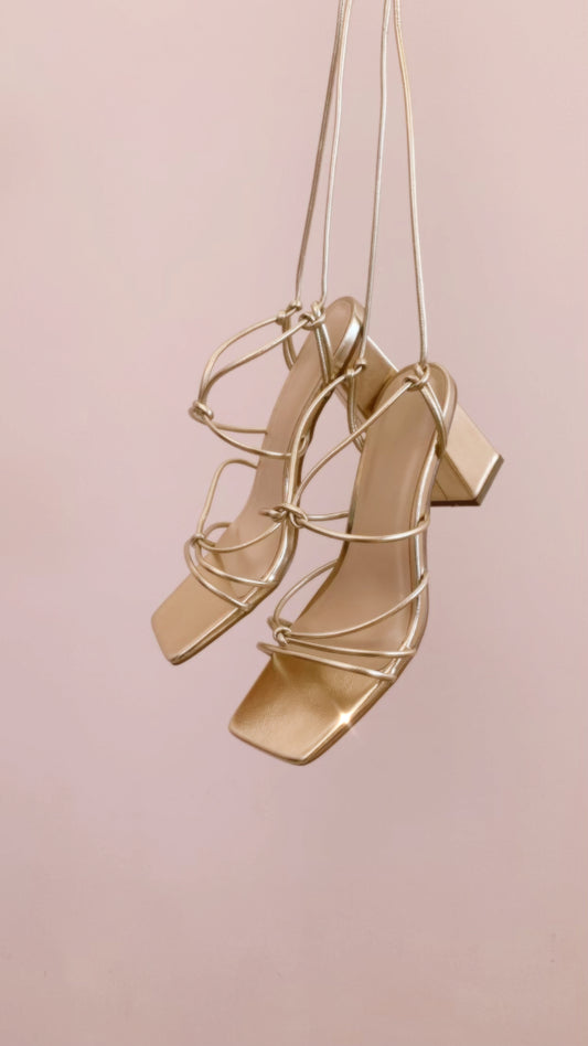 METALLIC ANKLE STRAP BLOCK SANDALS