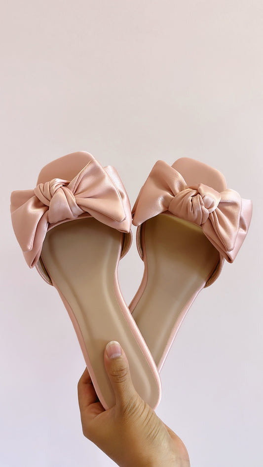 BOW SLIDES (FAUX SATIN)