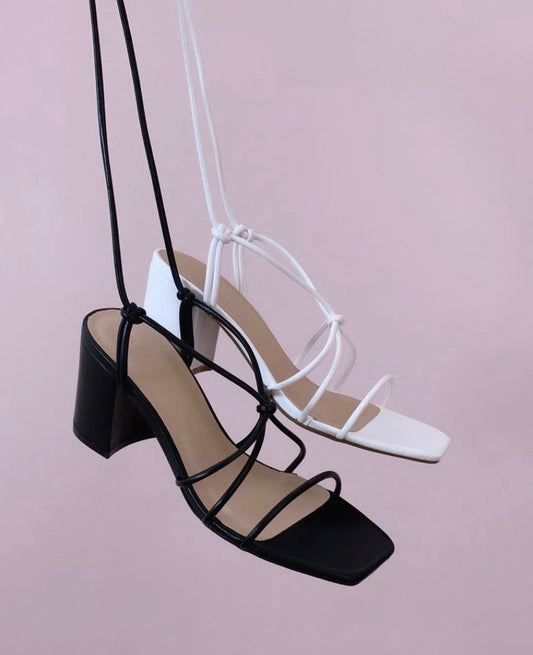 LACE UP MID BLOCK HEEL SANDALS