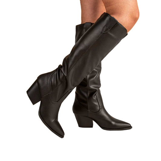 FAUX LEATHER KNEE HIGH WESTERN BOOT