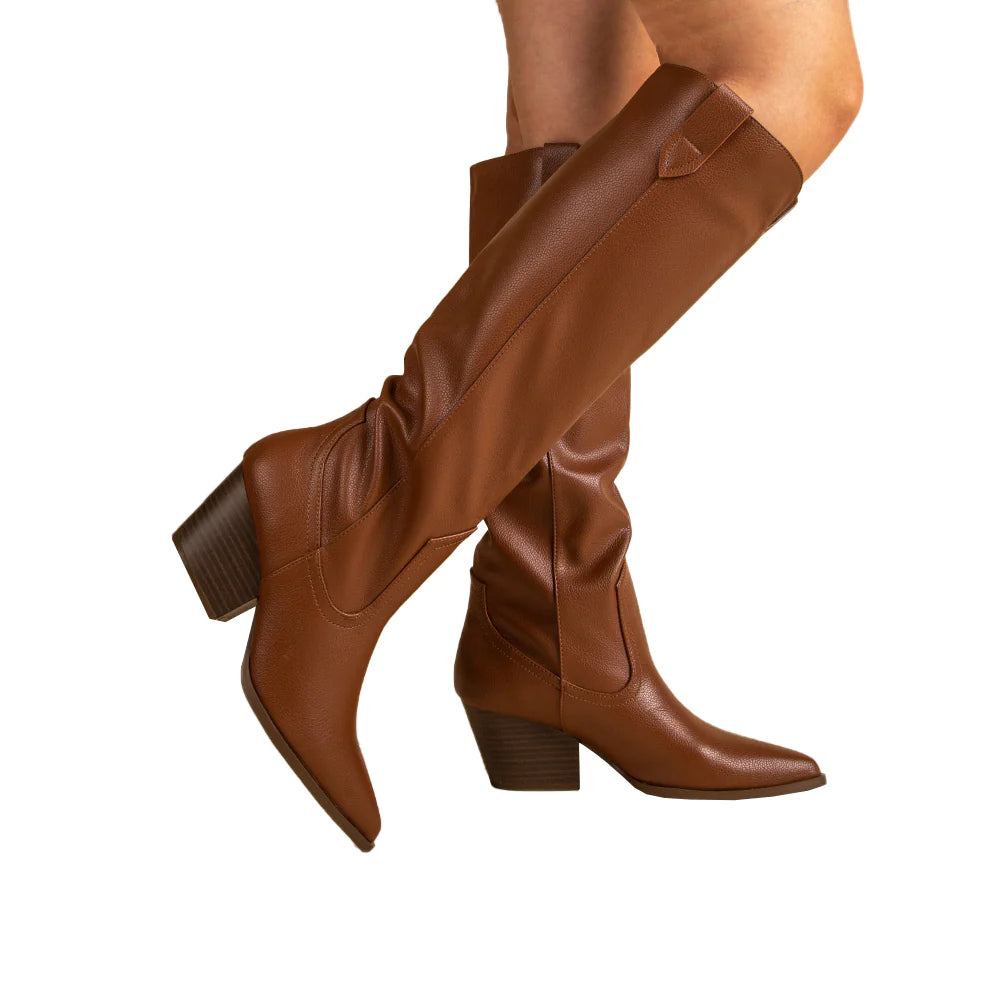 FAUX LEATHER KNEE HIGH WESTERN BOOT