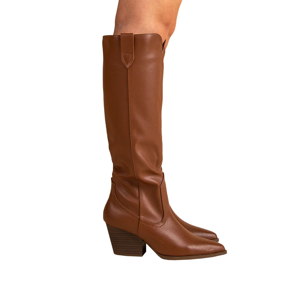 FAUX LEATHER KNEE HIGH WESTERN BOOT