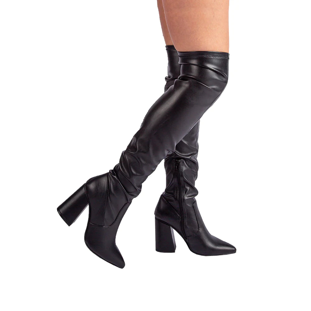 QUEEN B THIGH HIGH POINTED TOE BOOTS